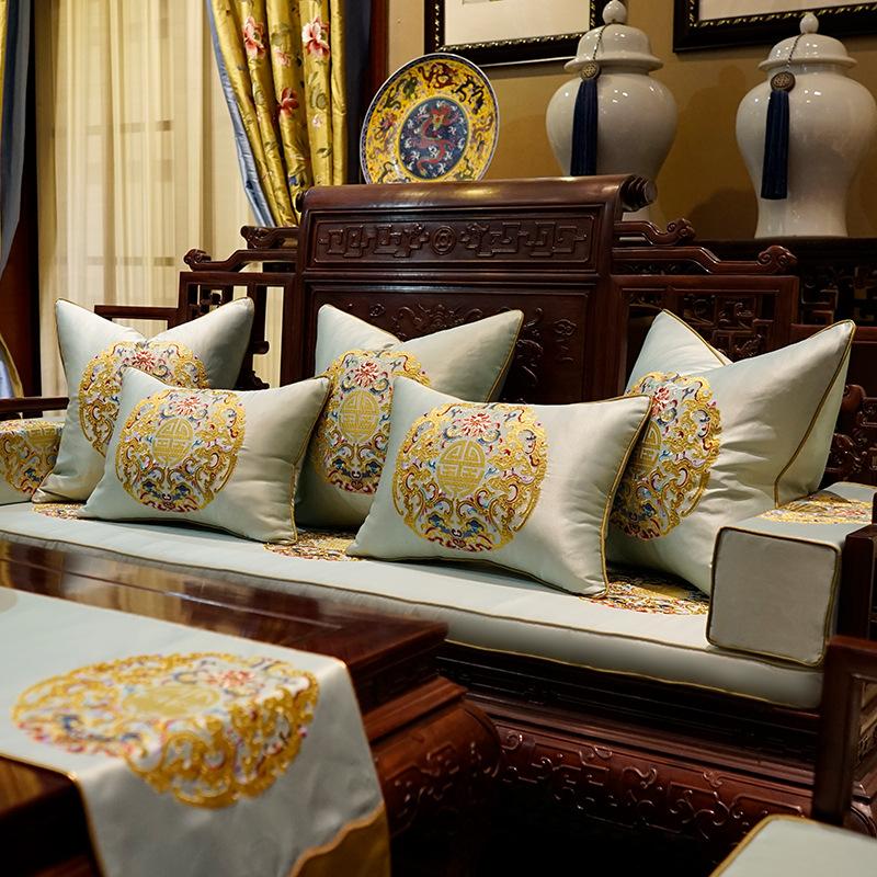 

Chinese Style Blue Yellow Cushion Covers Embroidery Luxury Embroidery Pillow Cases Home Decorative Sofa Cushion Covers 45x45cm, 01