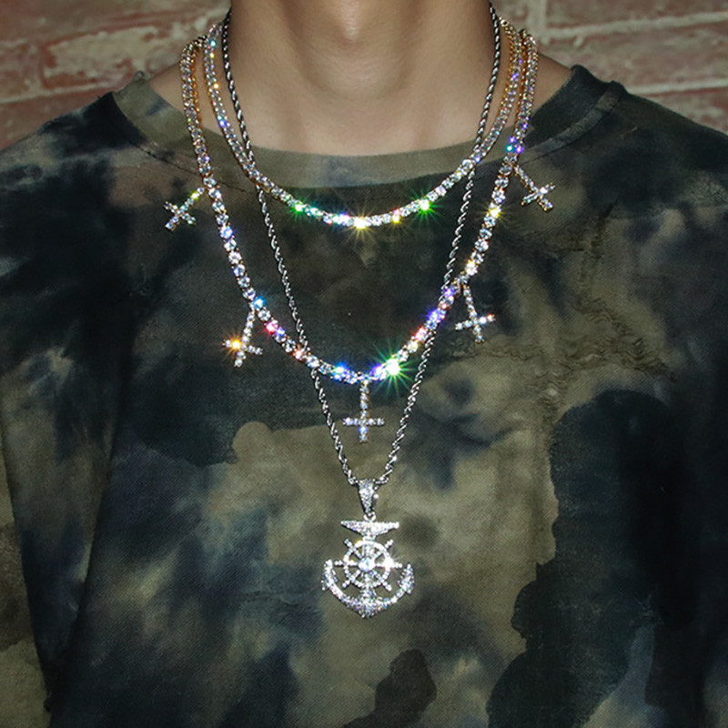 

Tsa for Fashionable Men Cross Zircon Tennis Necklace Hip Hop Jewelry Kwqi