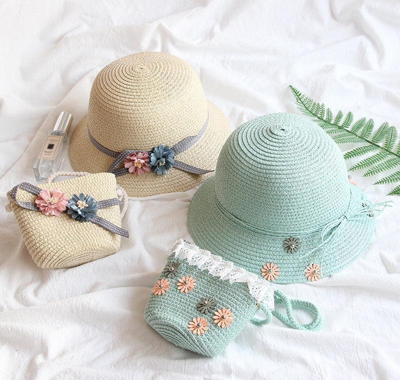 

Baby Girl Straw Hat Summer Beach Breathable Wide Brim Hats Bow Sunscreen Straw Flower Cap And B jllKlk home003, Random colors