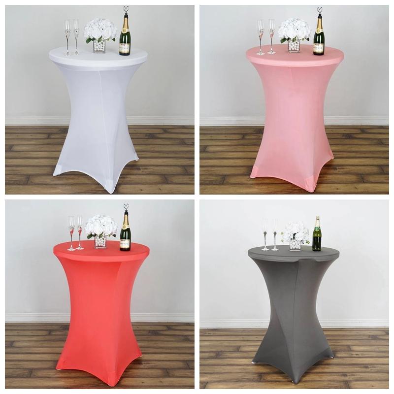 

High Thick Wedding Table Cover Spandex Cocktail Table Cloth Lycra High Bar Linen Banquet Hotel Party Decoration, White