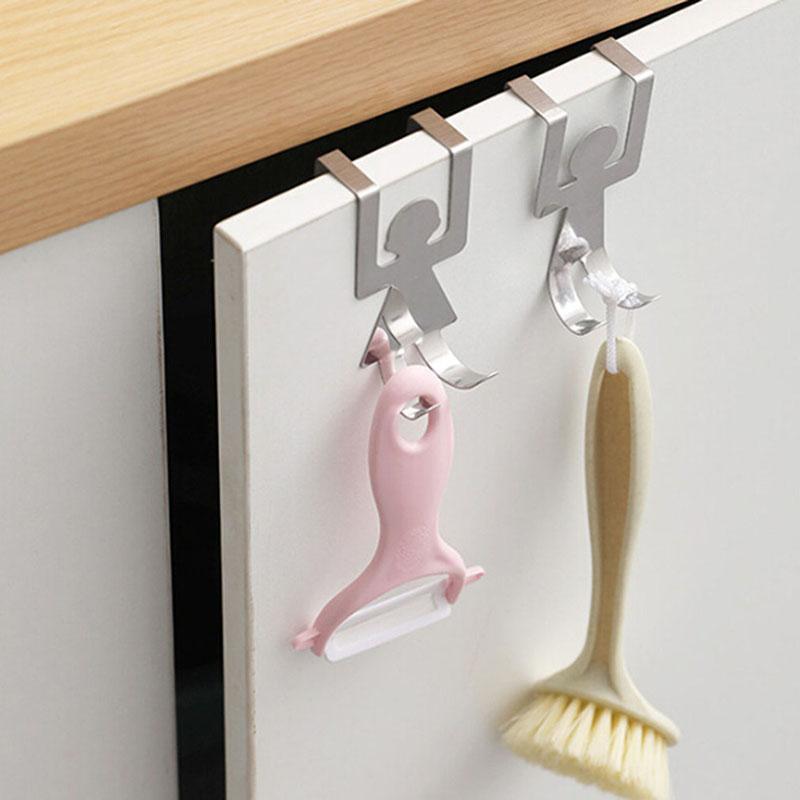

Household Hook Nail-free Traceless Door-back Cabinet Door Rear Hooks Rag Storage Hook Stainless Steel Human-shaped Hooks new