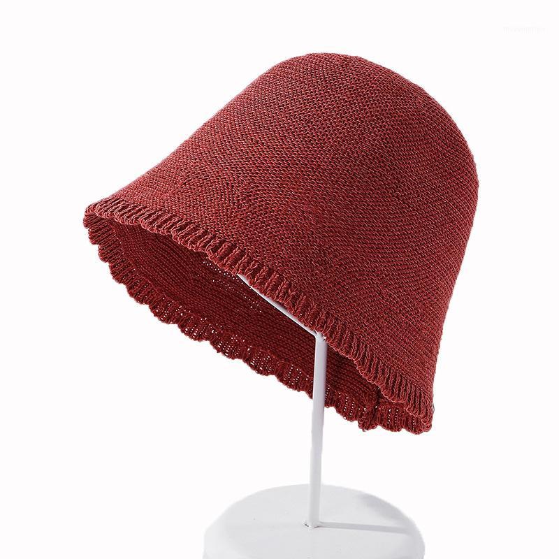 

Japanese-Style Non-Mainstream Lace Knitted Fisherman Hat Solid Color Light Panel Sun-Shading All-match Castor Silk Bucket Hat1, Khaki