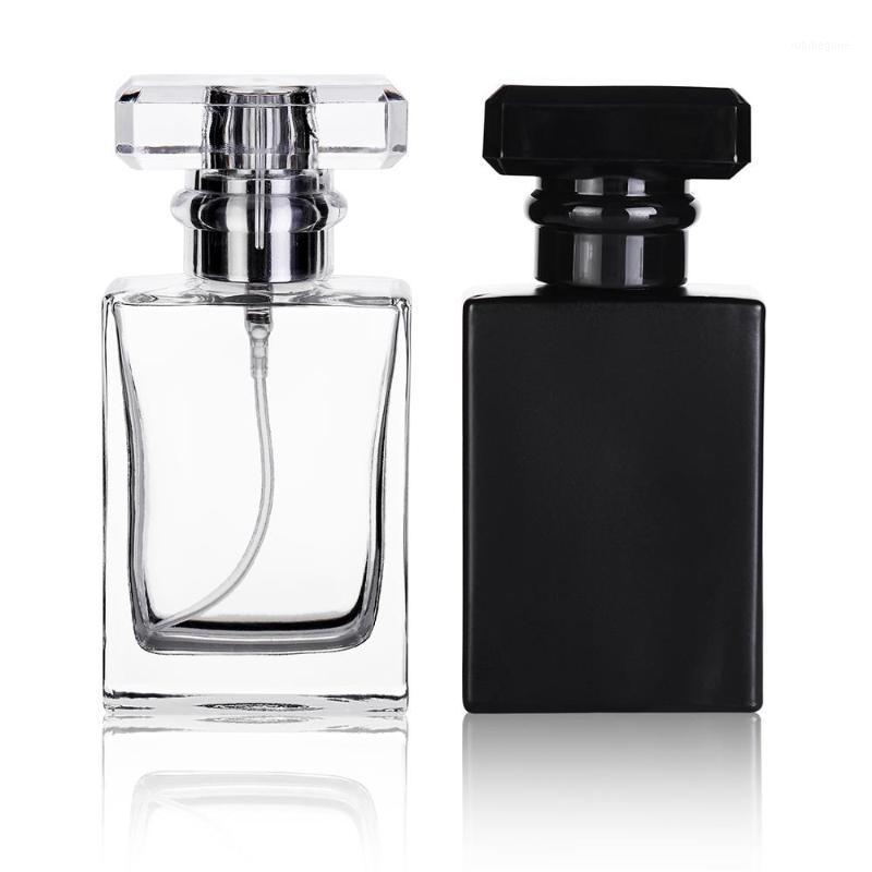 

1Pcs Retail 30ml square perfume spray glass bottle spray bottle reusable black and transparent perfume1