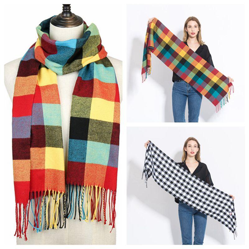 

2020 plaid cashmere women scarf winter warm shawl and wraps scarfs for ladies soft long tassel female foulard bufandas