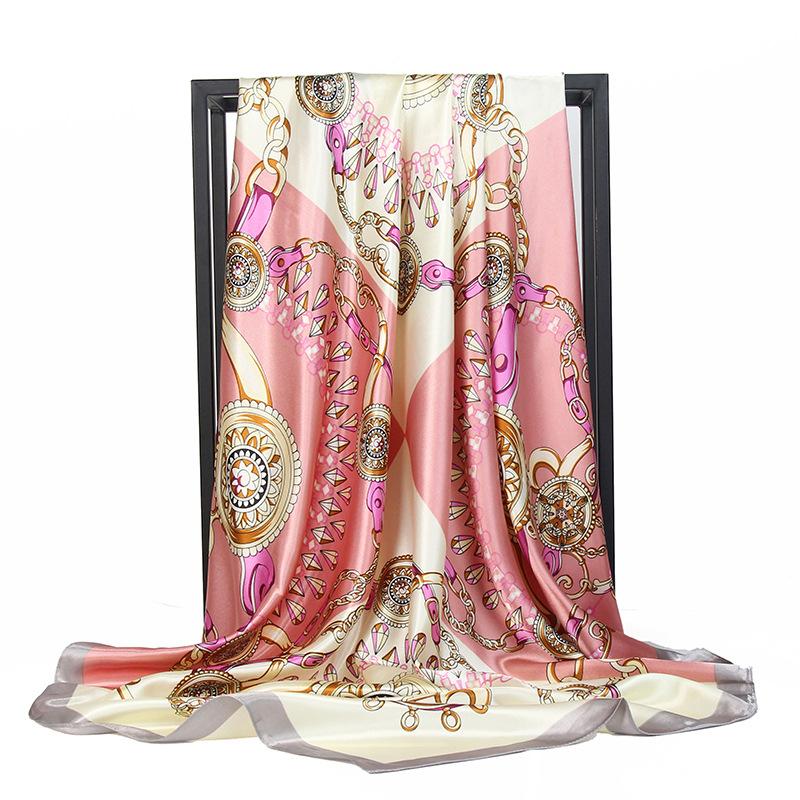 

Artificial Silk Square Scarf Female 90cm chain Print Retro Style Smooth Silk Women Scarf Spring Summer Cool FJ328