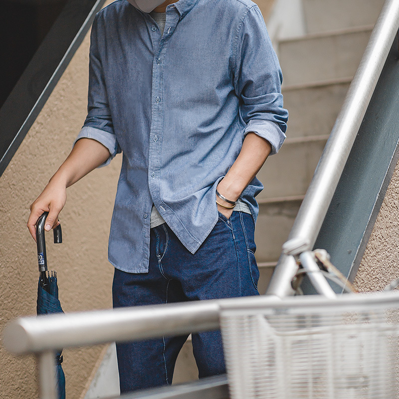 

Male Retro Oxford Cotton Vintage Long Thin Shirt Fz7b, Light grey