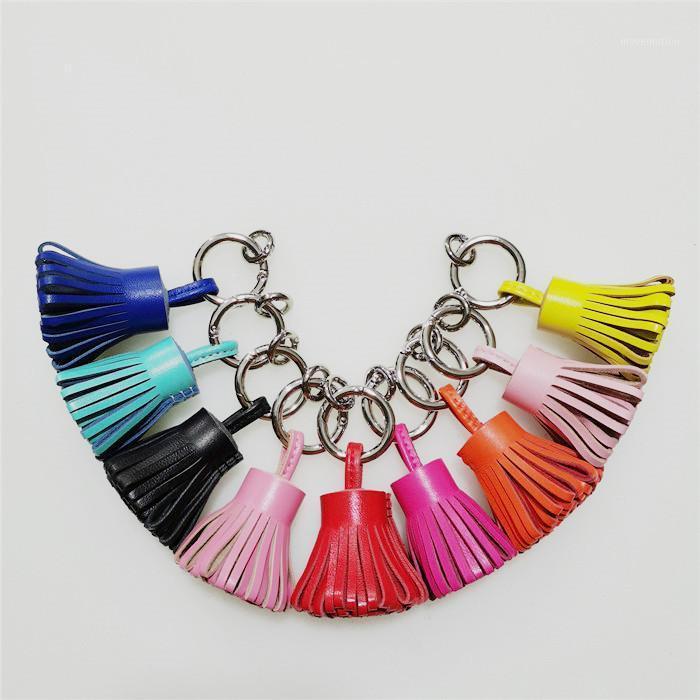 

Luxury Keychain 2020 Real Leather Tassel Hula Skirt Keyrings For Women Charm Bag Holder Ornament Fashion Gift Accessory Chain1
