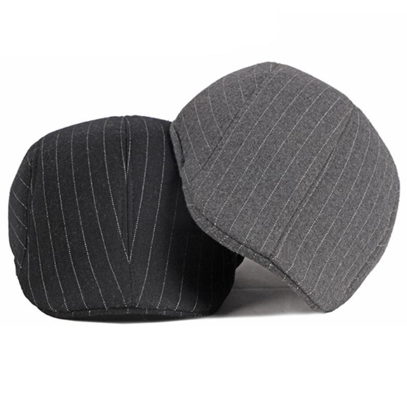 

HT3439 Beret Cap Autumn Winter Cap Hats for Men Vintage Striped Ivy Newsboy Flat Male Artist Painter Beret Hat Men's Berets, Black