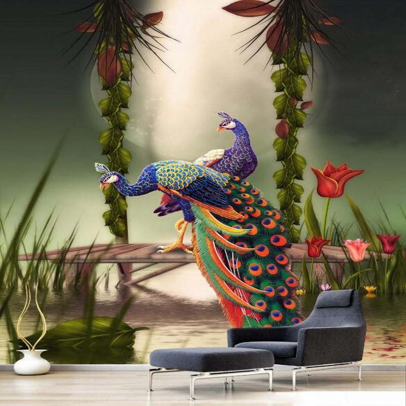 

Dropship Photo Wallpaper Wonderland Peacock Forest Porch Living Room Background Wallpaper Custom High Quality Wall Paper 3d, As pic