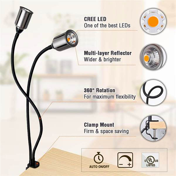 

Hot selling 24W Dimmable Two-head Flat Clip Corn Grow Lights Full Spectrum Warm White Plant Light for Indoor Plants