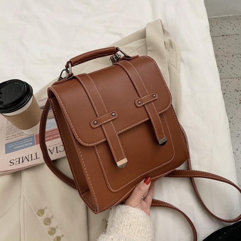 

2021 new Korean fashion simple versatile retro Pu soft leather double shoulder single shoulder slanting women's bag, Black