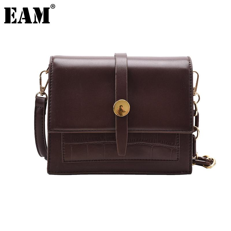 

[EAM] Women New Retro Quality Elegant PU Leather Flap Personality All-match Crossbody Shoulder Bag Fashion Tide 2021 18A1338, Black