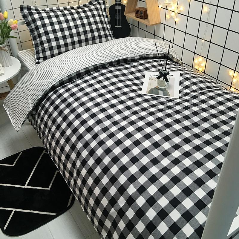 

4pcs plaid bed linens black white bedding sets Euro duvet cover set bed sheets and pillowcases set queen size comforter sets