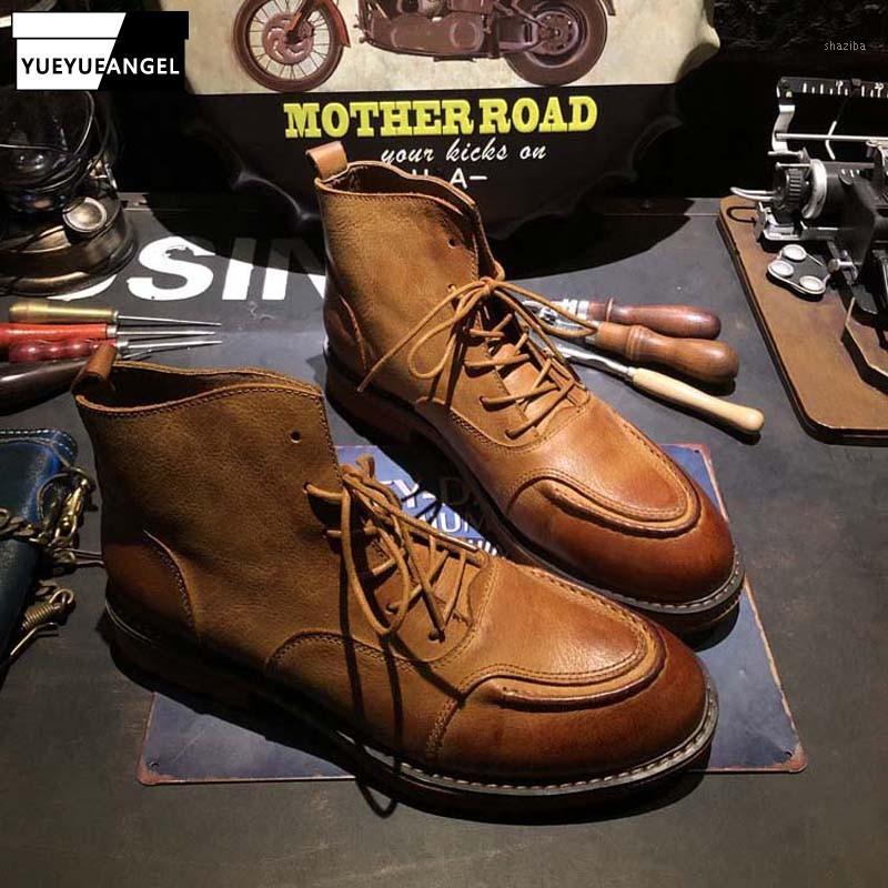 

Mens High Quality Leather Work Safety Cargo Shoes Vintage Lace Up Motorcycle Biker High Top Ankle Boots Zapatos De Hombre Botas1, As photo
