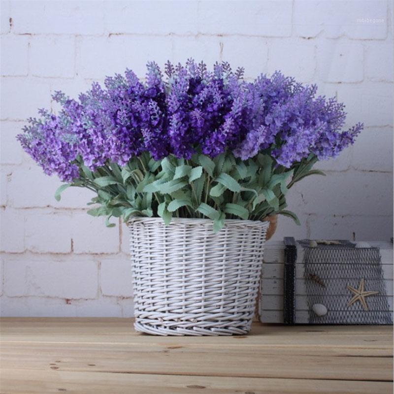 

10Heads/Bouquet Romantic Provence Artificial Flower Purple Lavender Bouquet with Green Leaves For Home Garden Decoration1, White