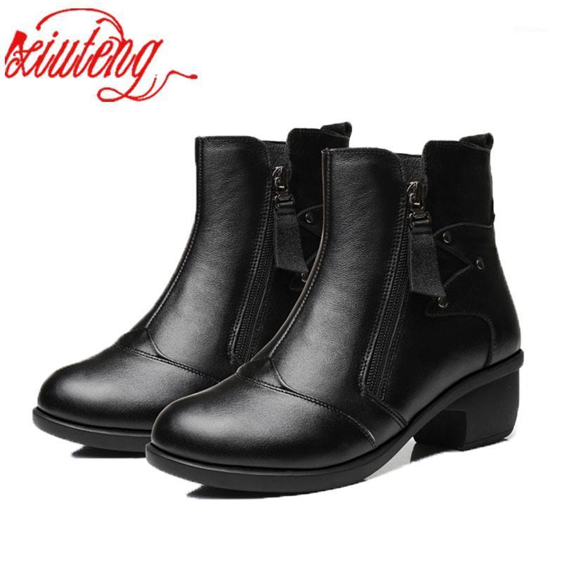 

Xiuteng New Women Genuine Leather Boots Retro Cowhide Leather Women's Boots Mother Folk Style Winter Shoes Sapato Feminino Shoe1, Black
