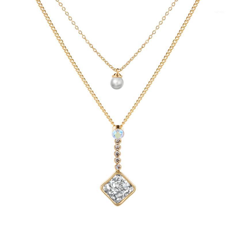 

Vansno New accessories color crystal cluster with clavicle chain necklace1