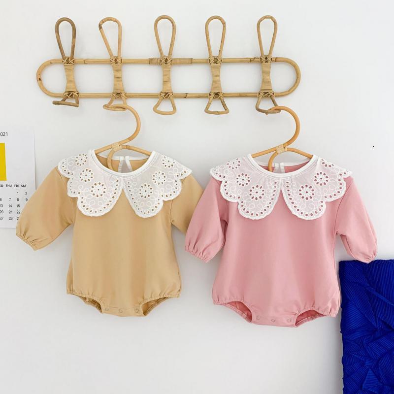 

2021 New Girl Bodysuit Long Sleeve Clothes Lace Newborn Jumpsuit for Girls Onesie 100% Cotton Baby Clothing Ls8v, K3593golden