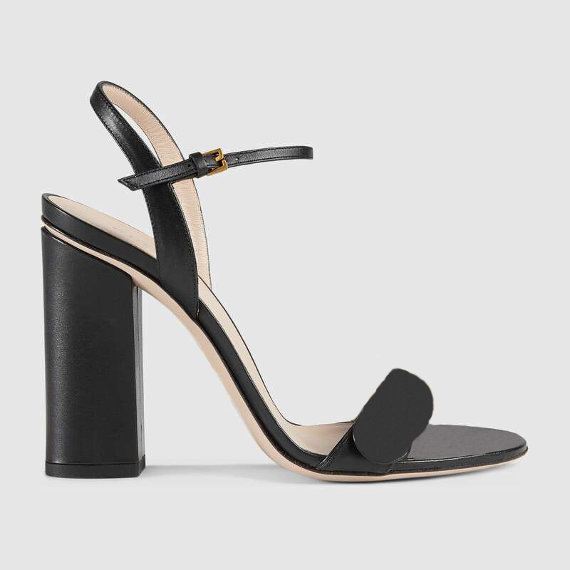 

popular style Genuine Leather Metal buckle women's black and white heeled sandal lady fashion Pumps Ladies Classic design Footwear