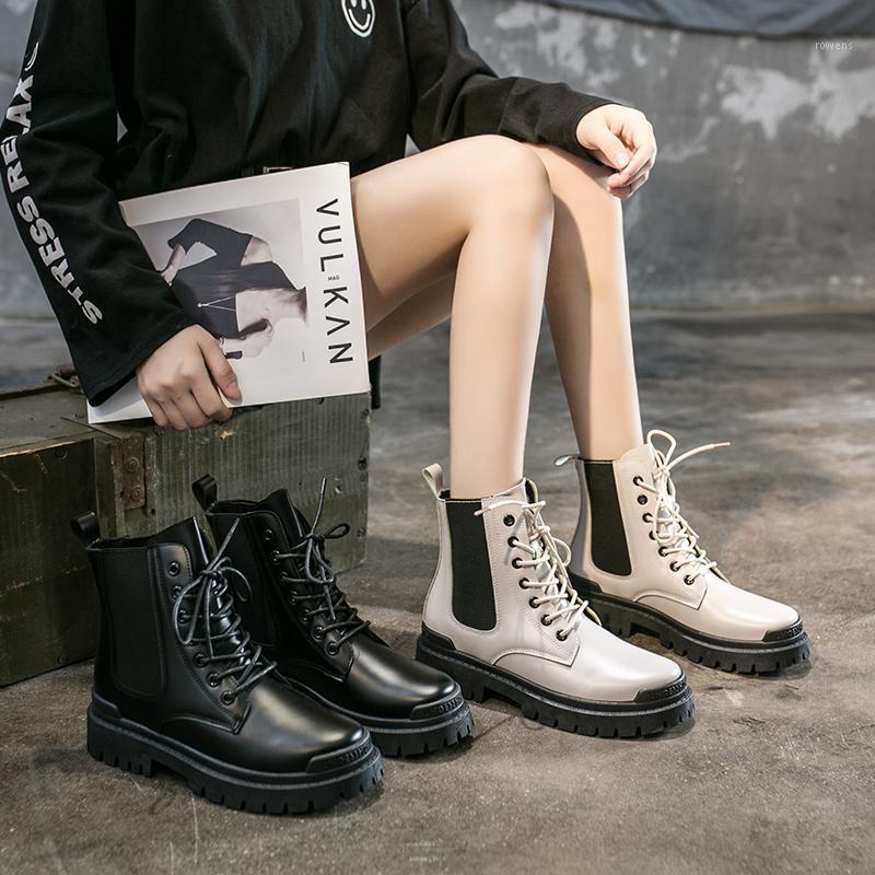 

Lace-up Boots Women Round Toe Ankle Boots for Women Comfortable Rubber Platform Shoes Casual Autumn PU1, Black
