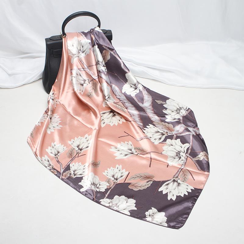 

Scarves 2021 90x90 Floral Flower Multipurpose Women Silk Twill Scarf Satin Square Tie Hairband Ladies Foulard Femme Towel Bufanda Shawl