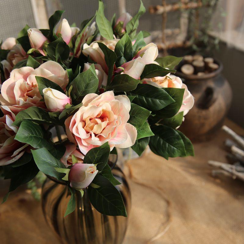 

4 Colors 3 Heads Silk Gardenia Artificial Flower Wedding Silk Flowers for Home Wedding Decoration Party Fake Flower, Pink