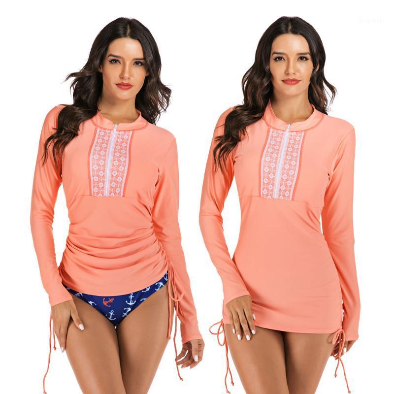 

Women' Long Sleeve Half-Zip Sun Protection Rashguard Side Adjustable Swim Shirt with Briefs Two Piece Rash Guards Swimsuit1