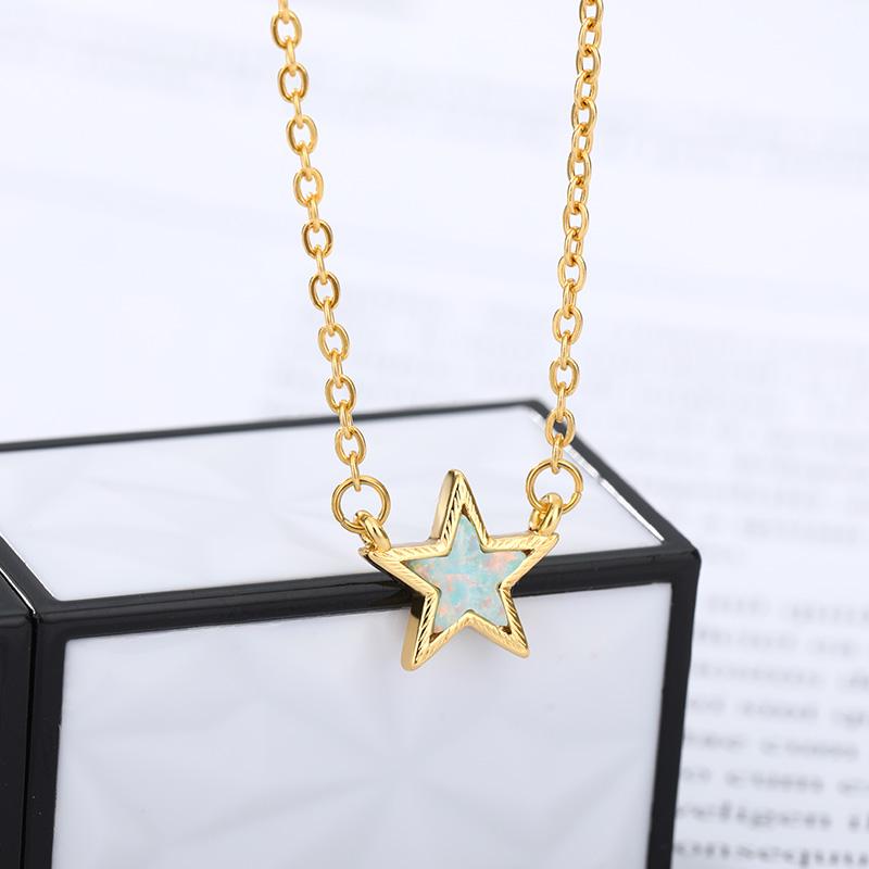 

Pentagram Green Opal Star Stainless Steel Green opal Necklace For Women Lover's Gold Color Star Necklace Engagement Fine Jewelry