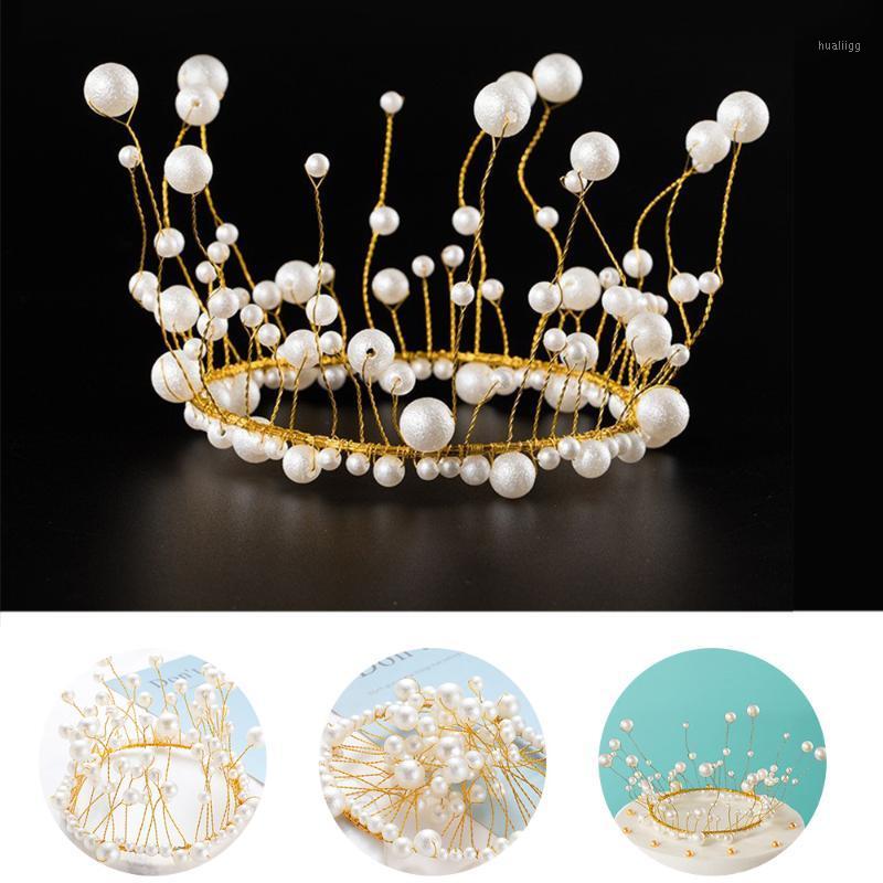 

Handmade Metal Pearl Princess Crown Cake Topper Shiny Artificial Pearls Wedding&Engagement Cake Decora Birthday Topper1