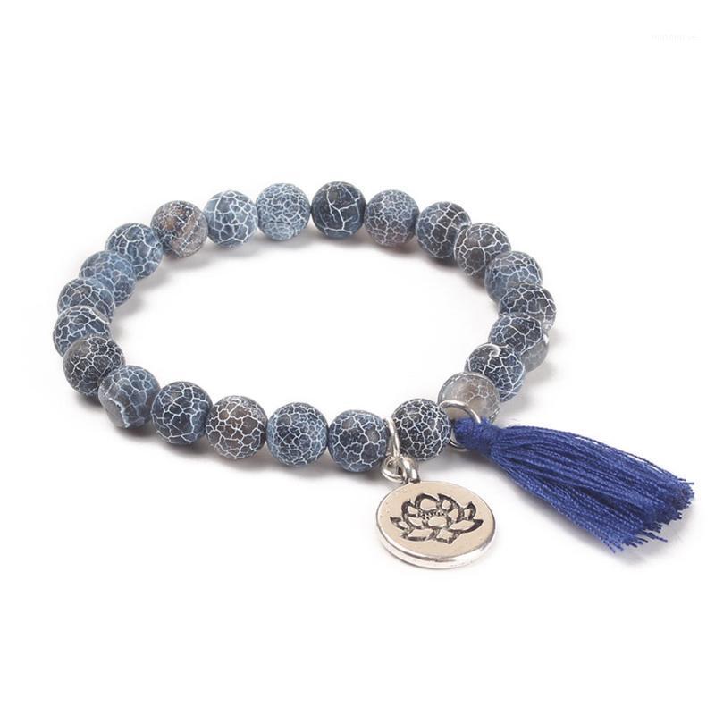 

Lotus Buddha Charm Natural Stone Beaded Mala Bracelet with Tassel Turkoois Beads Bangles Women Yoga Prayer Buddhist Bracelets1