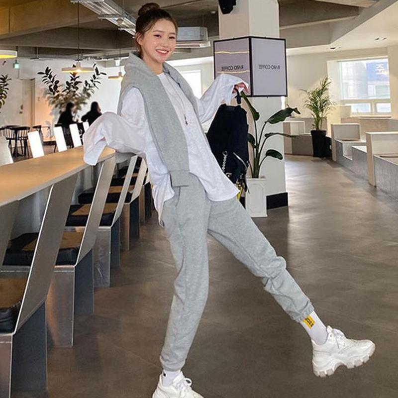 

2020 New Fashion age reduction Suit Female Korean Women's Sweatshirts Loose Large Size Tops + Elasticated track pants, Blue