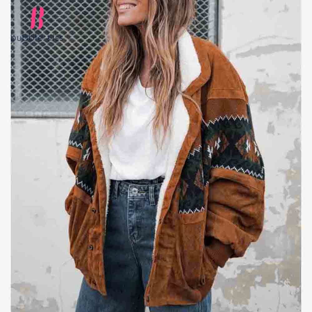 

Vintage Women Warm Jackets Coats 2020 Fashion Long Sleeve Clothes Outwear Elegant Loose Print Clothing Female Tops, Photo color