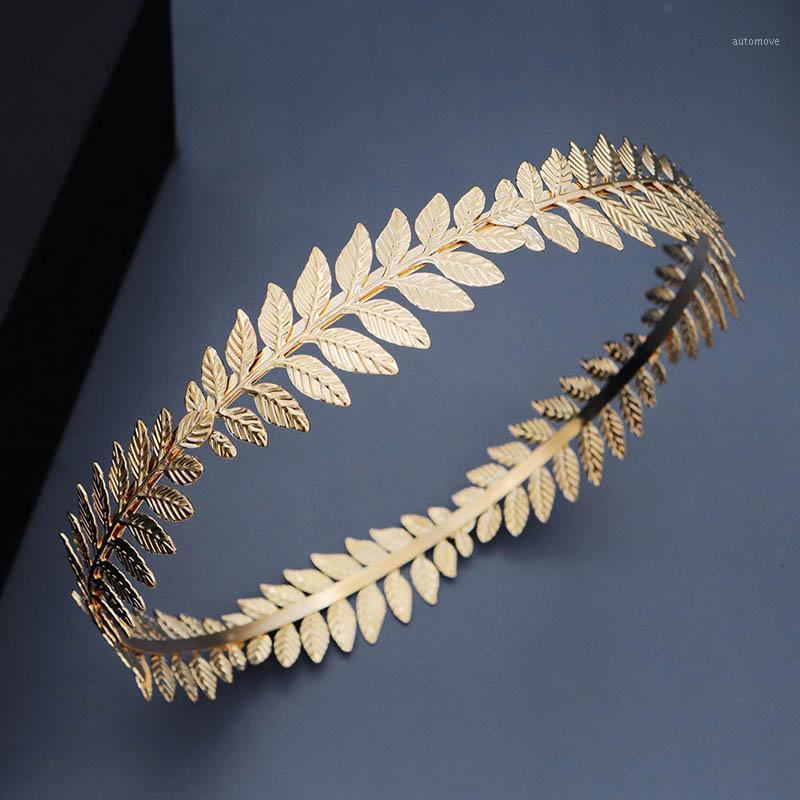 

Baroque Retro Jewelry Crown Alloy Olive Branch Shape Gold Color Round Tiara Bride Wedding Headband Women Hair Accessorie VL1