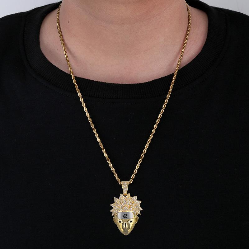 

Hip Hop Full CZ Zircon Bling Iced Out Cartoon Naruto Uzumaki Pendants Necklace for Men Rapper Jewelry Gold Color Gift