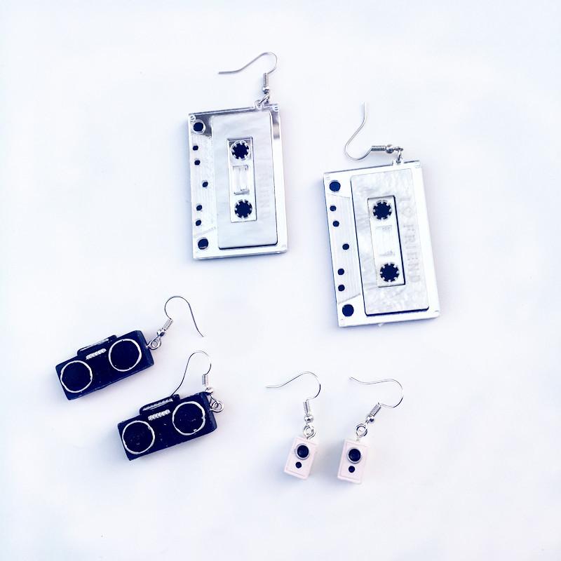

Exaggerated Radio Acoustics Resin Earrings Vintage Tape Drop Earrings for Women Girl Creative Handmade DIY Jewelry Gift