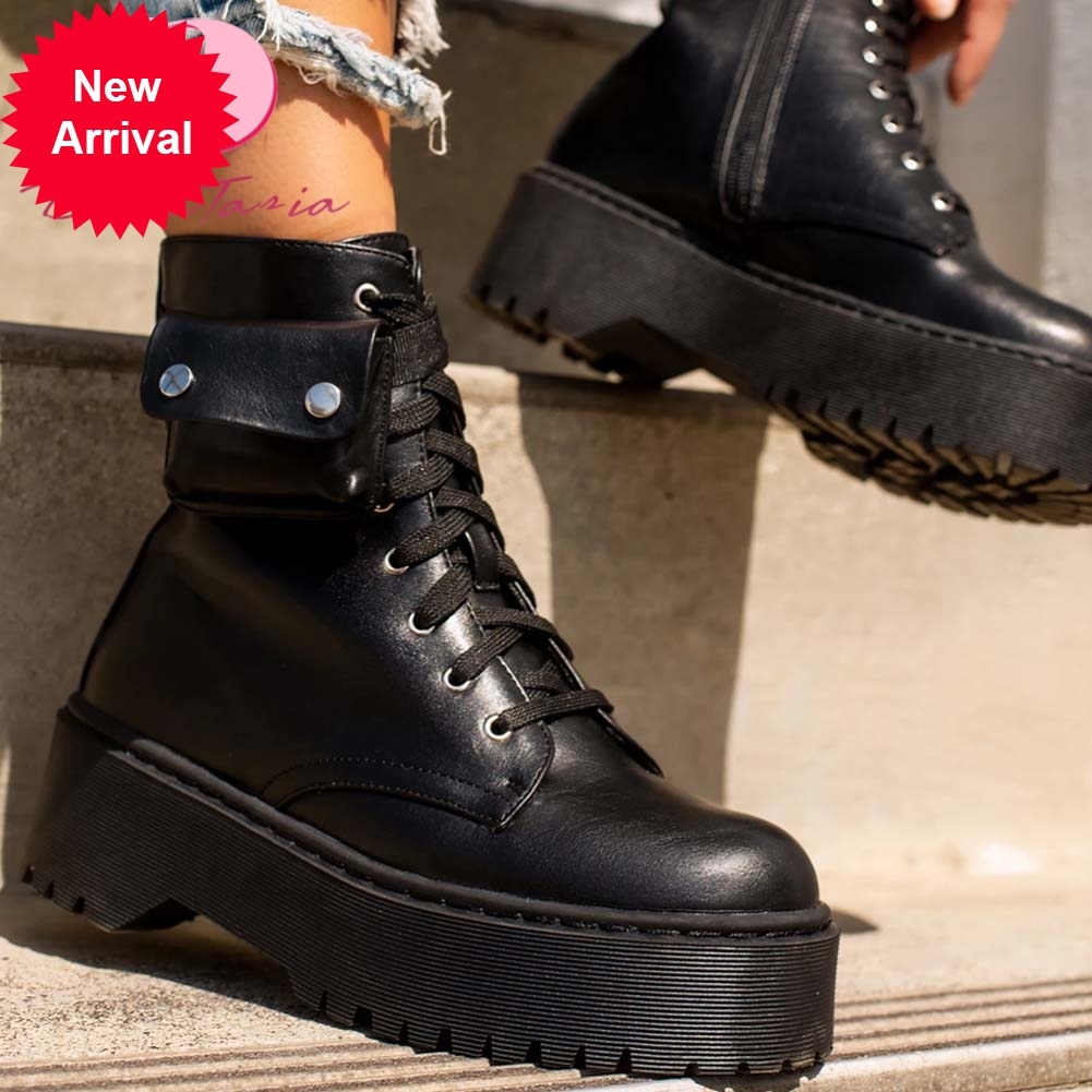 

2021 The New New Fashionable Toe Foot Ankle Zip Cross Tied Chunky Heels High Boots Female Shoes 51pt, Black