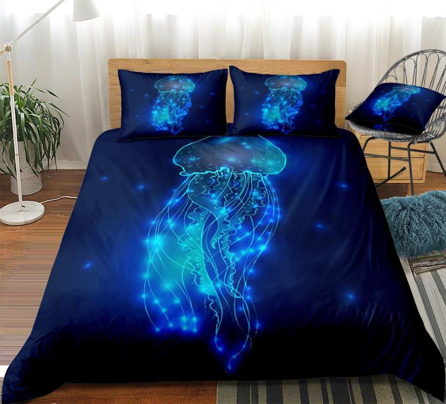 

Ocean Jellyfish Duvet Cover Set Ocean Bedding Set Dark Blue Bed Linen Marine Life Bed Sea Jellyfish Home Textile Bedclothes1, Blue 3