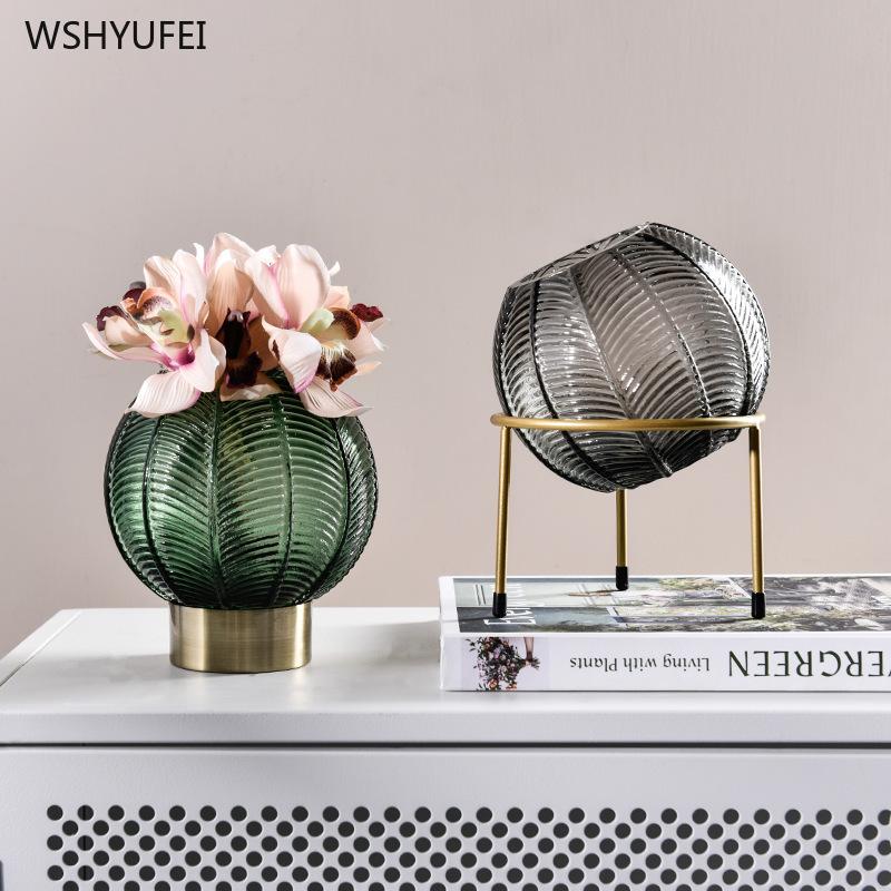 

1Pcs Light luxury Nordic simple round bracket embossed glass vase decoration home shop model room high-grade decorative vase