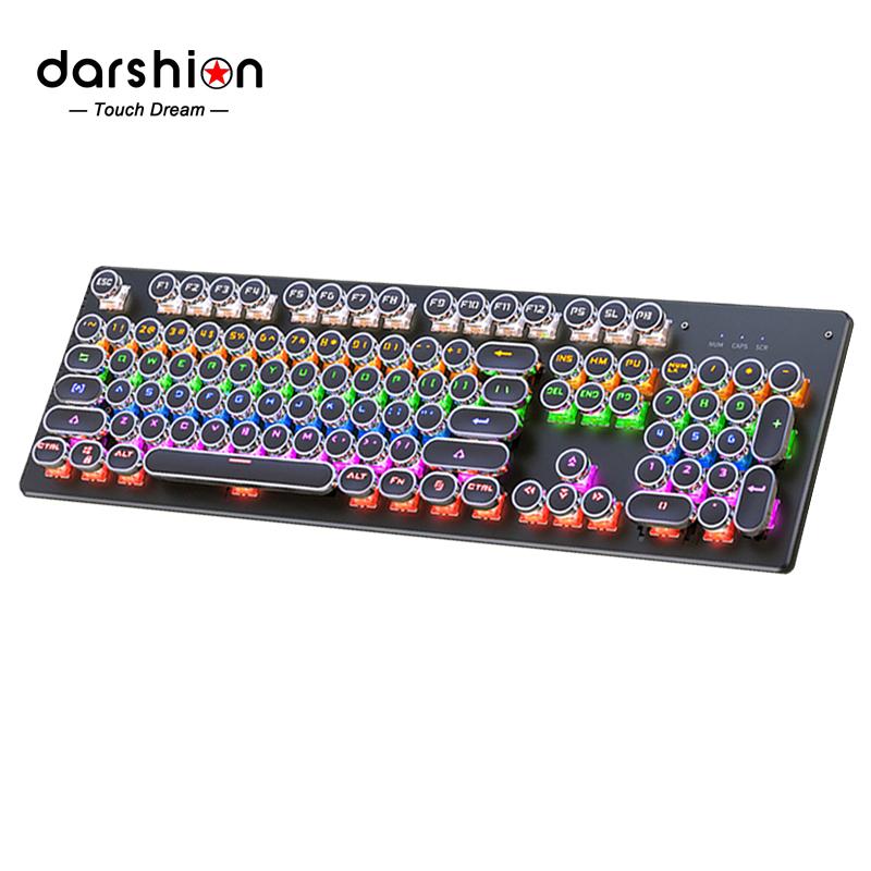 

Mechanical Keyboard Gaming punk Round Retro Keycap Backlit USB Wired Computer Peripherals Russian for Desktop Laptop