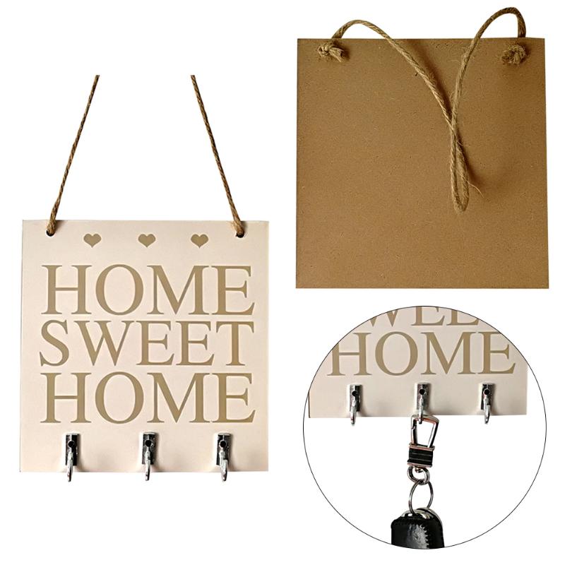 

Home Decoration Wooden Sign Board Sweet Home Decoration Board with Metal Hook Key Hangers 40P