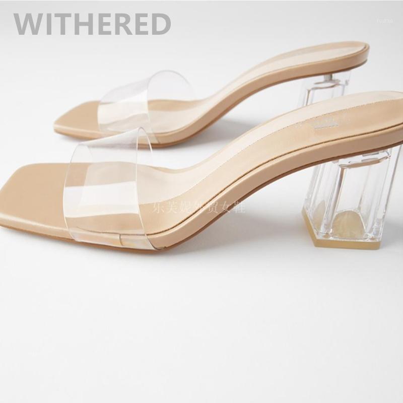 

Withered 2020 summer ins blogger england transparent simple mules shoes heels shoes heels slippers women woman women1, Clear