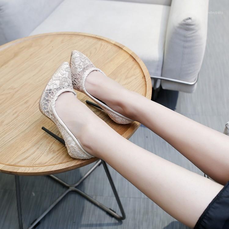 

Big Size ladies high heels women shoes woman pumps Baitao water drill hollow slim heel pointed shoes1, Beige