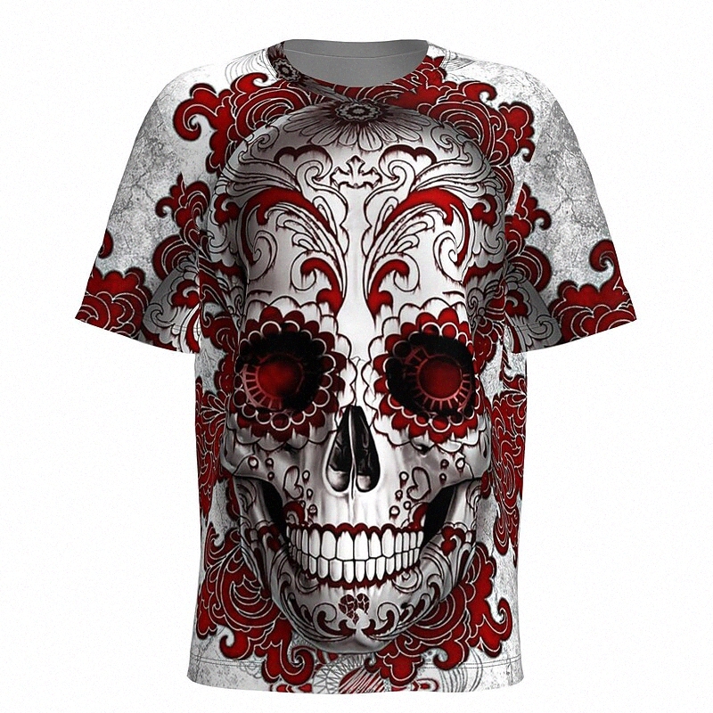 T-shirt Hommes 3D Imprimer Graphique 3D Crâne rond coulée Halloween Imprimé quotidien Tops à manches courtes Gris / rouge S8N0 #