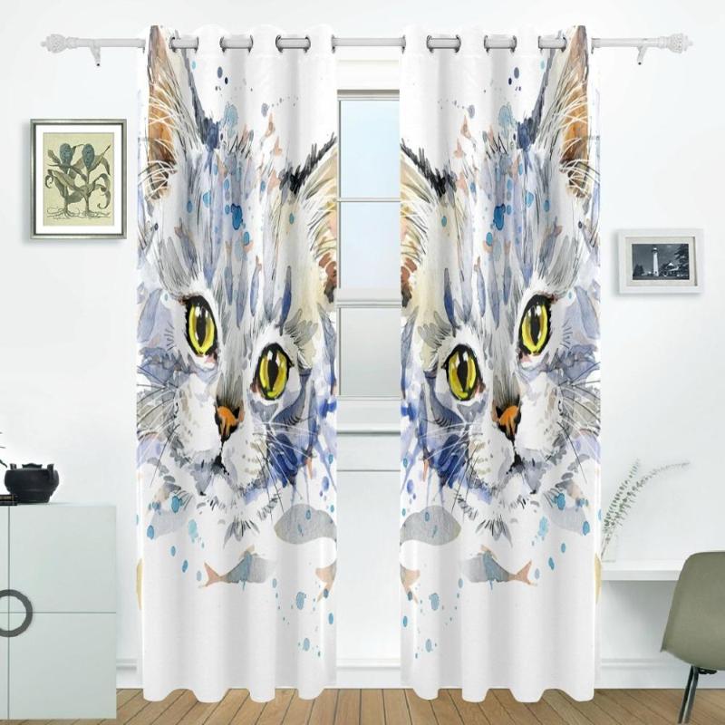 

Watercolor Cat Curtains Drapes Panels Darkening Blackout Grommet Room Divider for Patio Window Sliding Glass Door 55x84 Inches, As pic