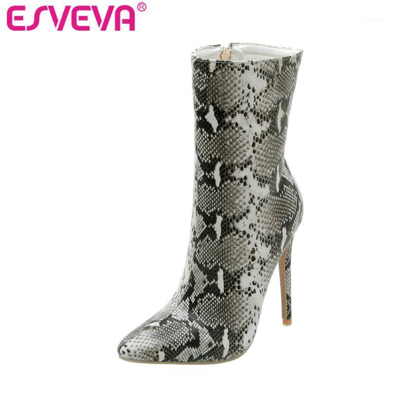 

ESVEVA 2020 Women Shoes Ankle Boots Pointed Toe Sexy Elegant Zipper Thin High Heel Motorcycle Platform Boot Size 34-431, Black