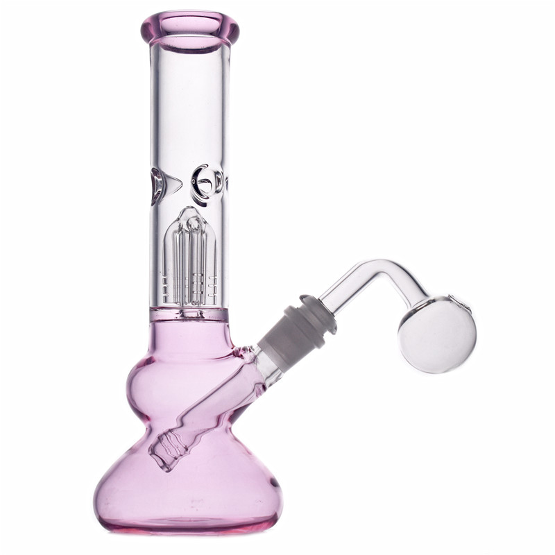 

Pink Bong Arm Tree Perc Glass beaker bong Bubbler Dab Rigs Water Bongs hookahs shisha With Diffused Downstem and oil pot 10.5iunch