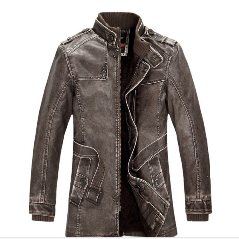 

Men Winter of Most Size High Quality Leather Jackets From Male Plutonium Casual Business Motorcycle Skin Jacket Add Velvet Keep Warm Li66, Brown