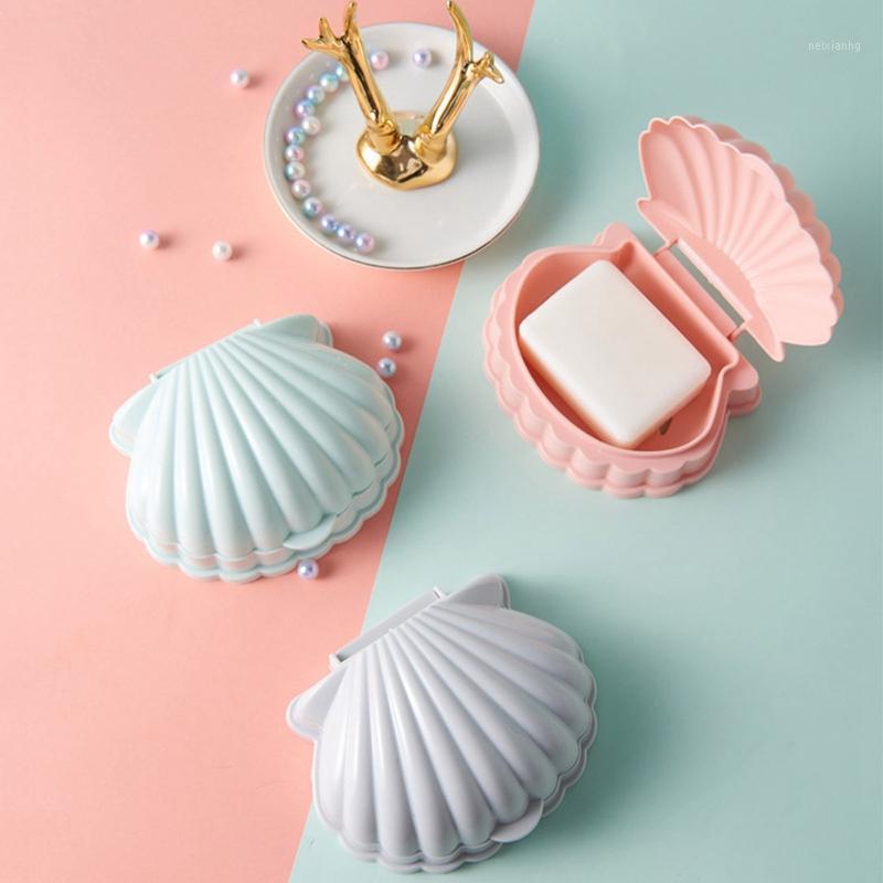 

Creative Portable Shell Shape Soap Box Bathroom Drain Soap Holder Travel Protect Case Bathroom Accessories1, Gy