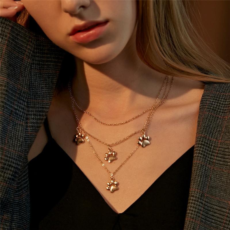 

Multilayer Pet Pendant Choker Necklace for Women Wedding Gold/Silver Color Link Chain Necklace Female Party Jewelry