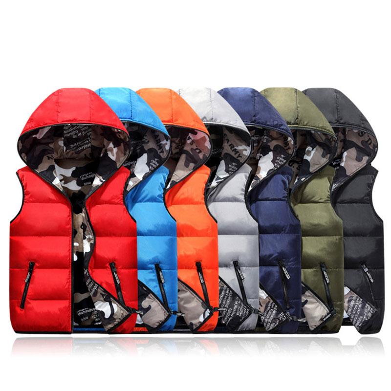 

Women Vests Plus Size Hooded Two Side Camouflage Warm Waistcoat Winter Black Jacket Outerwear Sleeveless Coat, Red